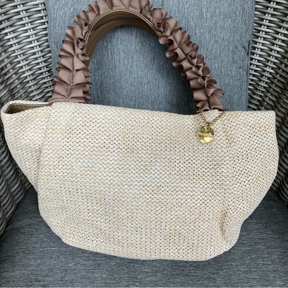 Woven handbag straw ruffle, garden girl, euro summer scandi girl, lagenlook - Picture 14 of 16